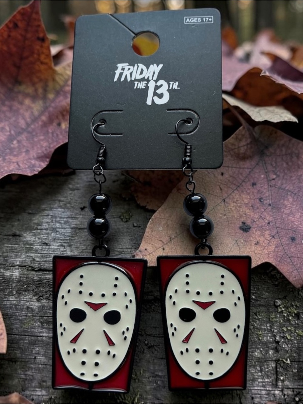 Bioworld Black and Red Jason Mask Dangle Earrings